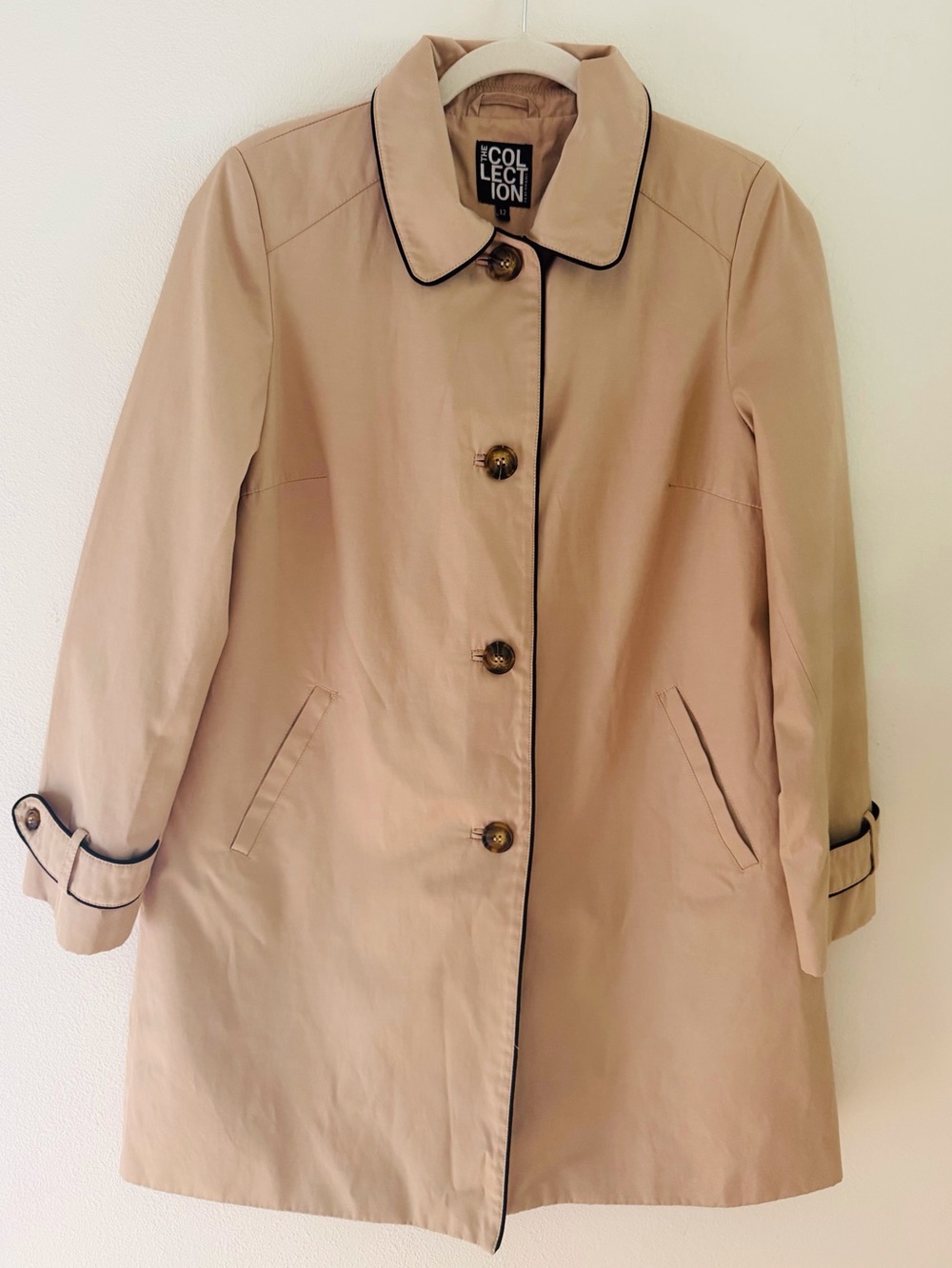 Debenhams Collection Beige Trench Coat with Black Piping Size 12